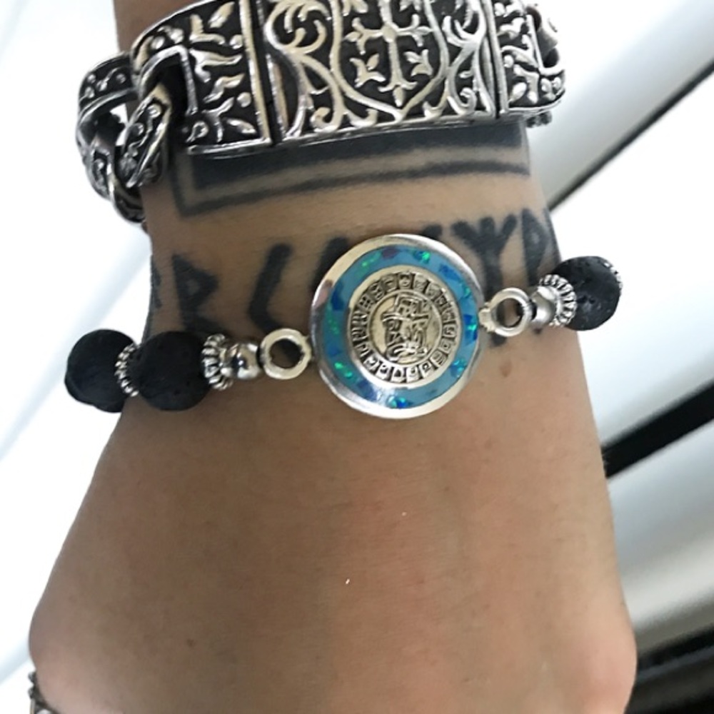 Sterling silver opal aztec mayan mexican coin - Picture 4 of 8